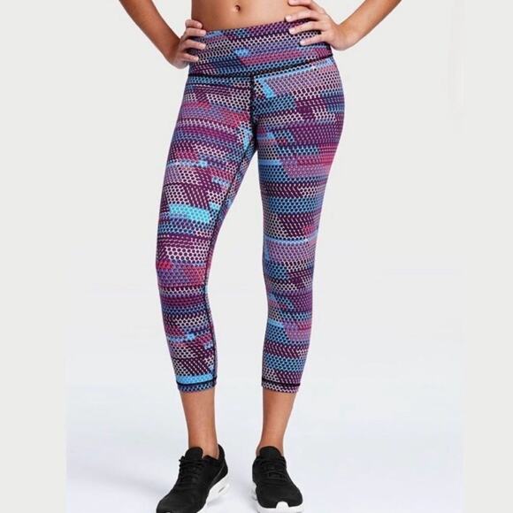 VICTORIA SPORT‎ Purple Pink Blue Abstract Knockout Active Yoga Workout Capri XS - Picture 1 of 8